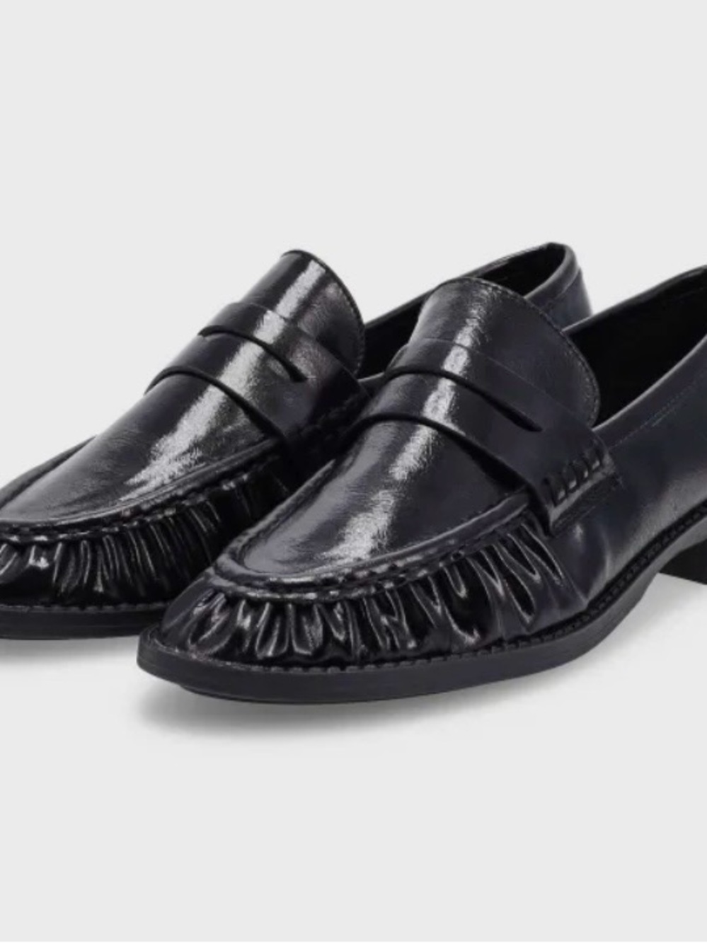 Steve Madden Women's Black Patent Penny Loafers with Gathered Toe